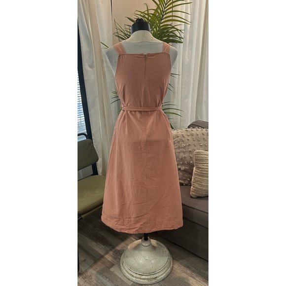 Madewell Women’s Apron Tie Waist Dress in Antique Coral Size 2 Cotton Linen - Picture 6 of 10